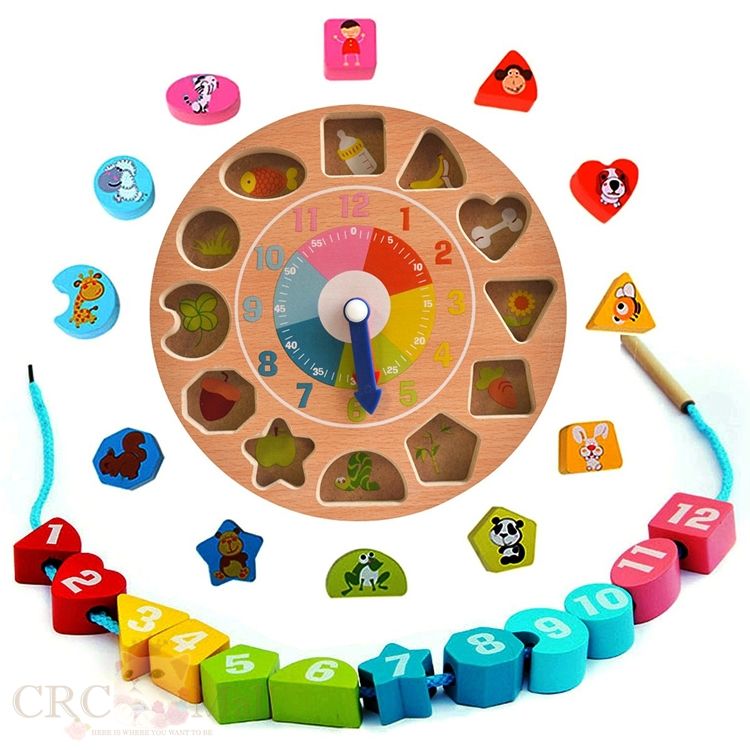 Children s Teaching Clocks Time Learning Wooden Shape Sorting Clock