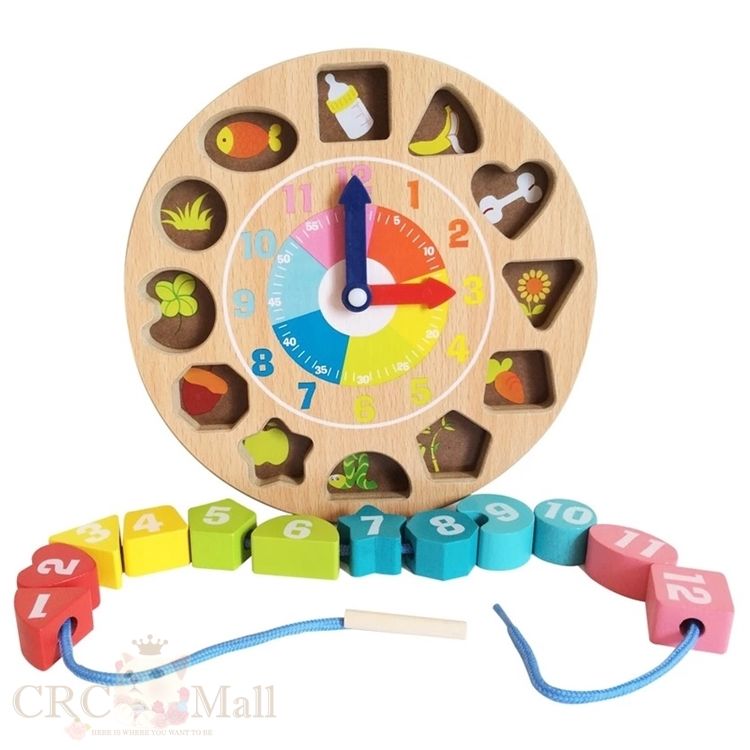 Children s Teaching Clocks Time Learning Wooden Shape Sorting Clock