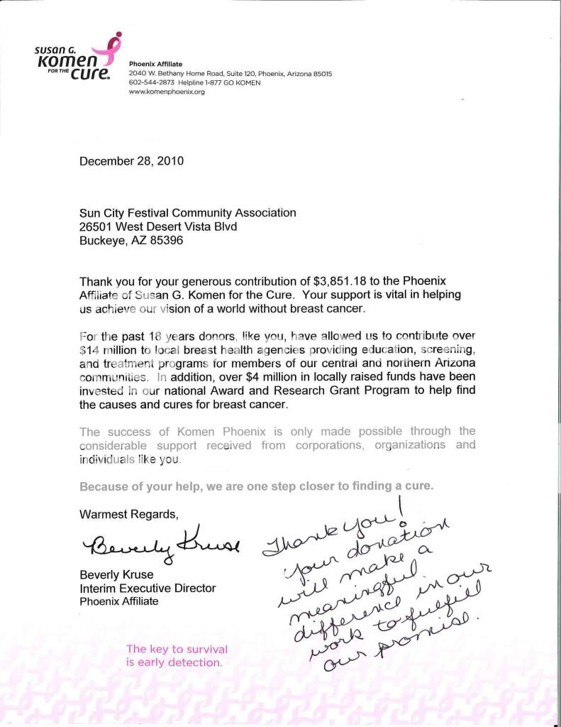 thank you letter from susan g komen organization